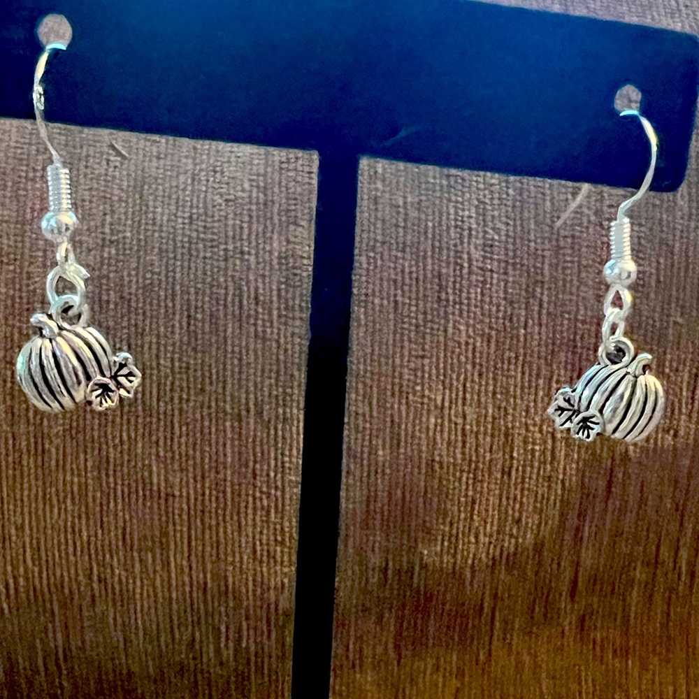 Silver Tone Pumpkin Earrings